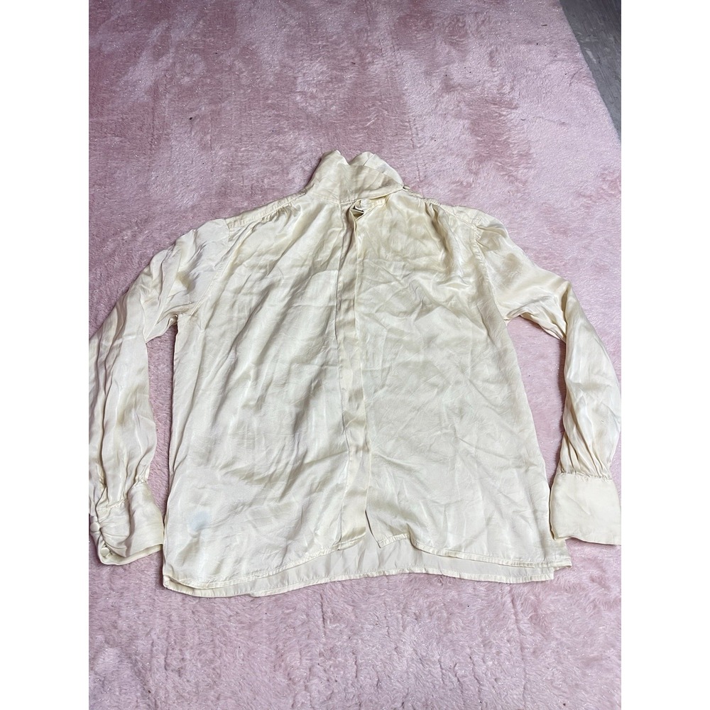 Jones New York Blouse Women's 8 Beige 100% Silk Long Sleeve Mock Neck Bin11